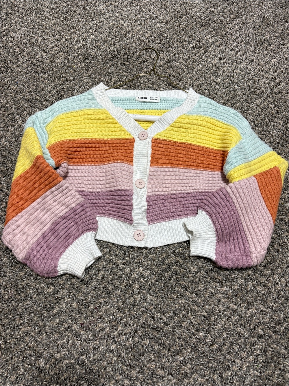 Shein Pastel Multi-Stripe Cropped Cardigan Sweater